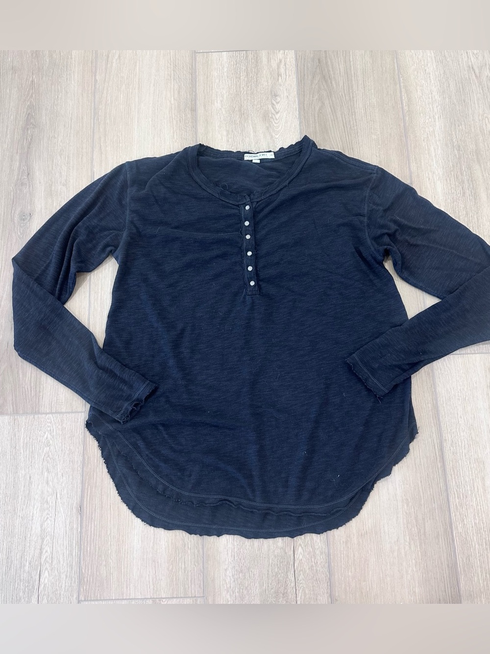 Crown Jewel long sleeve ribbed crewneck Henley XS navy blue